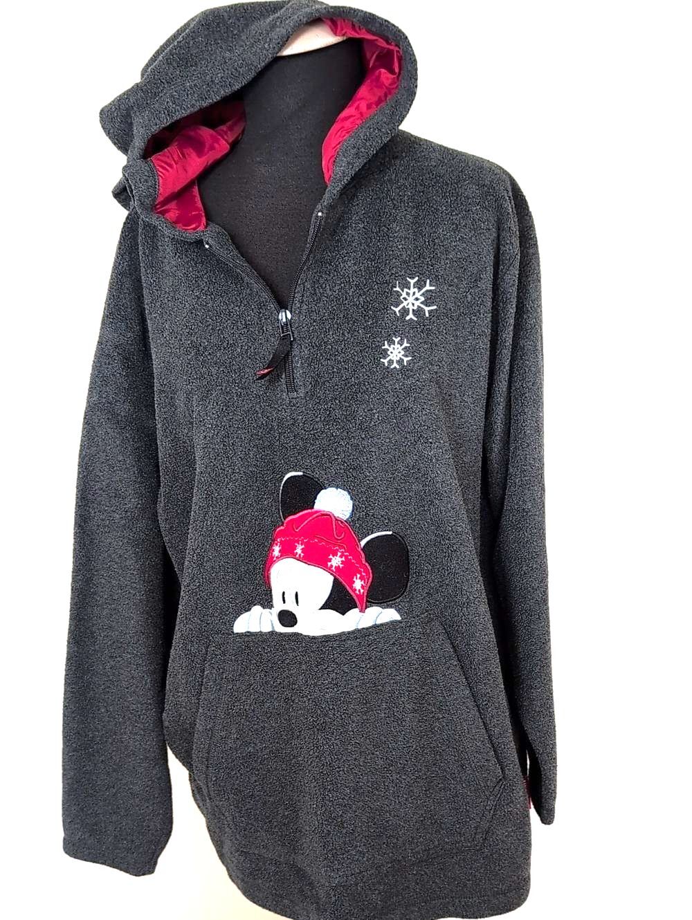 Gray Fleece Disney Hoodie Sweater with Snow And Holiday Mickey Design